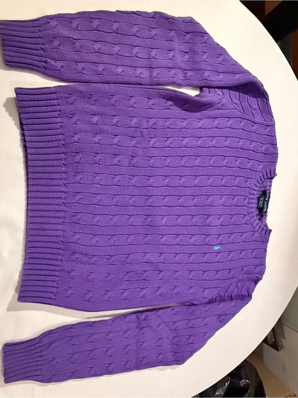 Ralph Lauren Cable-Knit Crew Neck Sweater in Purple slim fit